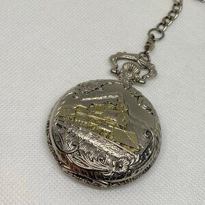 Train Locomotive gold two pocket watch 47mm date indicator quartz analog running